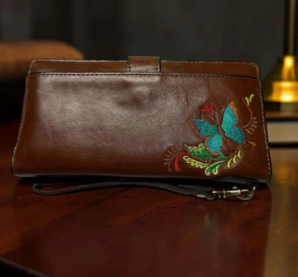 Patricia Nash Heritage Coll RFID Bifold Wallet w/Butterfly Embroidery w/wristlet